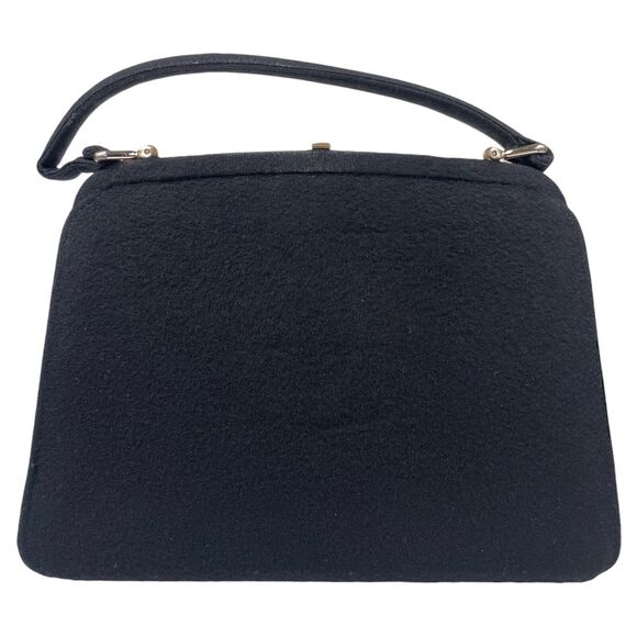 1950s Vintage Suede Handbag Gathered Fabric Clasp Gold Hardware Black VTG - Picture 6 of 14